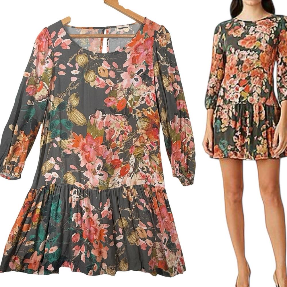 Anthropologie Meadow Rue Mini Dress SIZE 10 Women Short Drop Waist Cottage Fairy